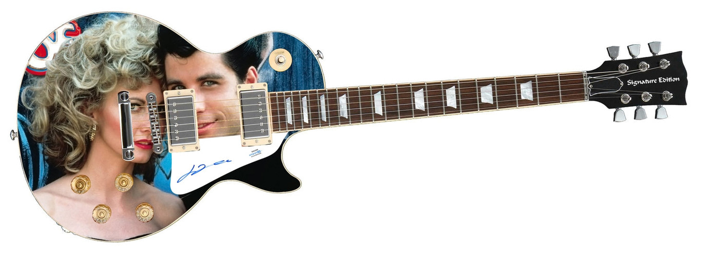 John Travolta Grease Signed Custom Graphics 1/1 Photo Guitar ACOA