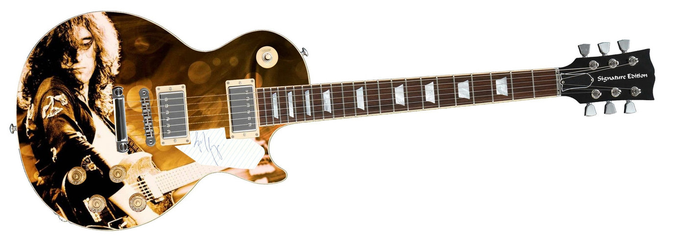 Led Zeppelin Jimmy Page Signed Custom Graphics 1/1 Photo Guitar