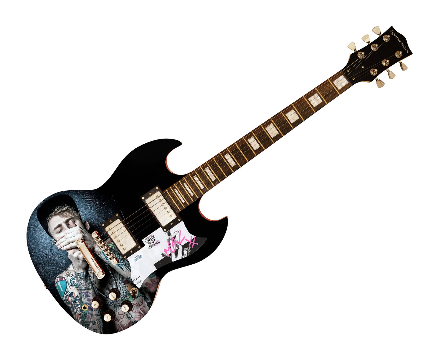 Machine Gun Kelly Tickets to My Downfall Signed Autographed Custom Photo Graphics Guitar ACOA