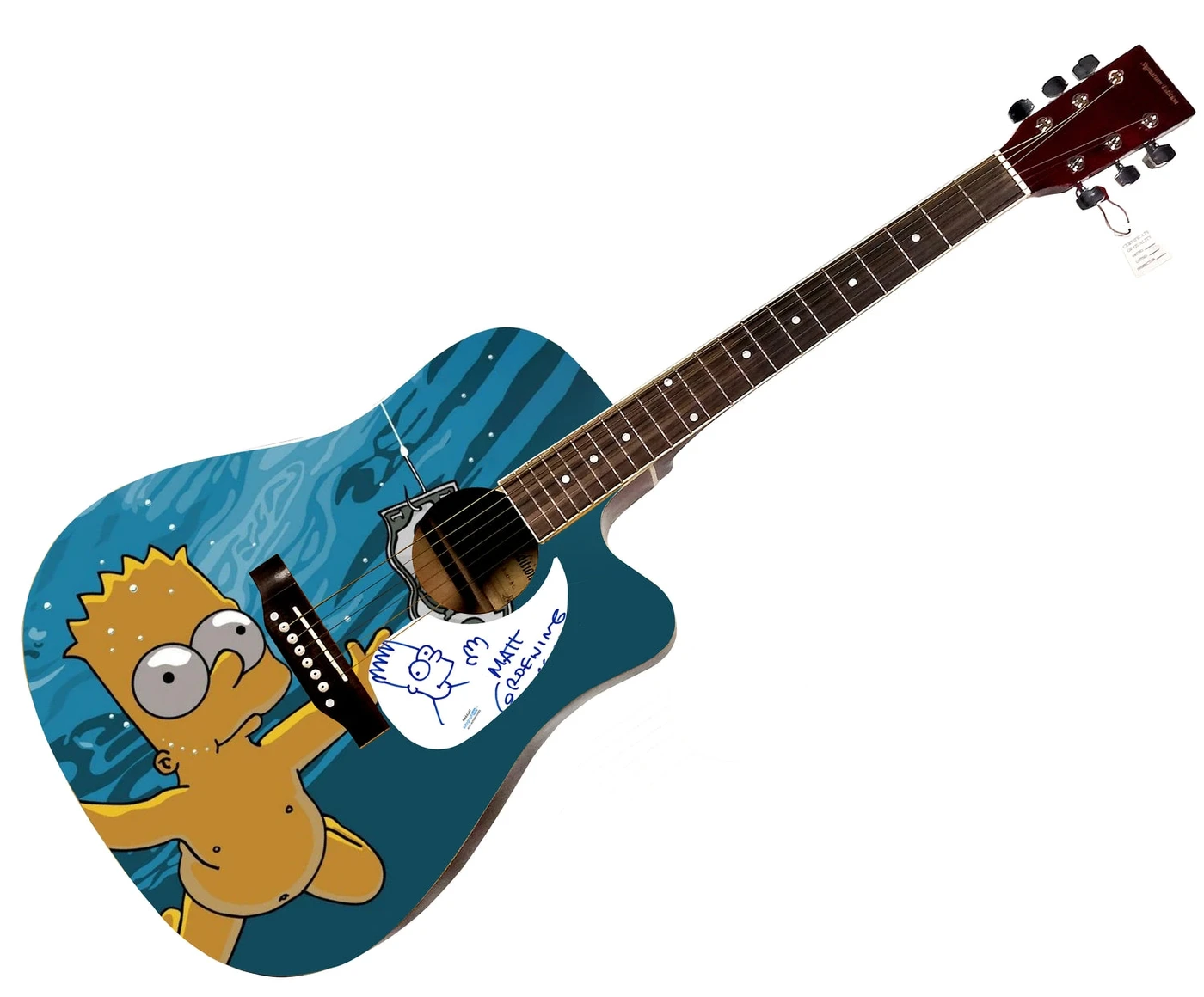 Matt Groening w Bart Sketch Autographed 1:1 The Simpsons Graphics Photo Guitar ACOA