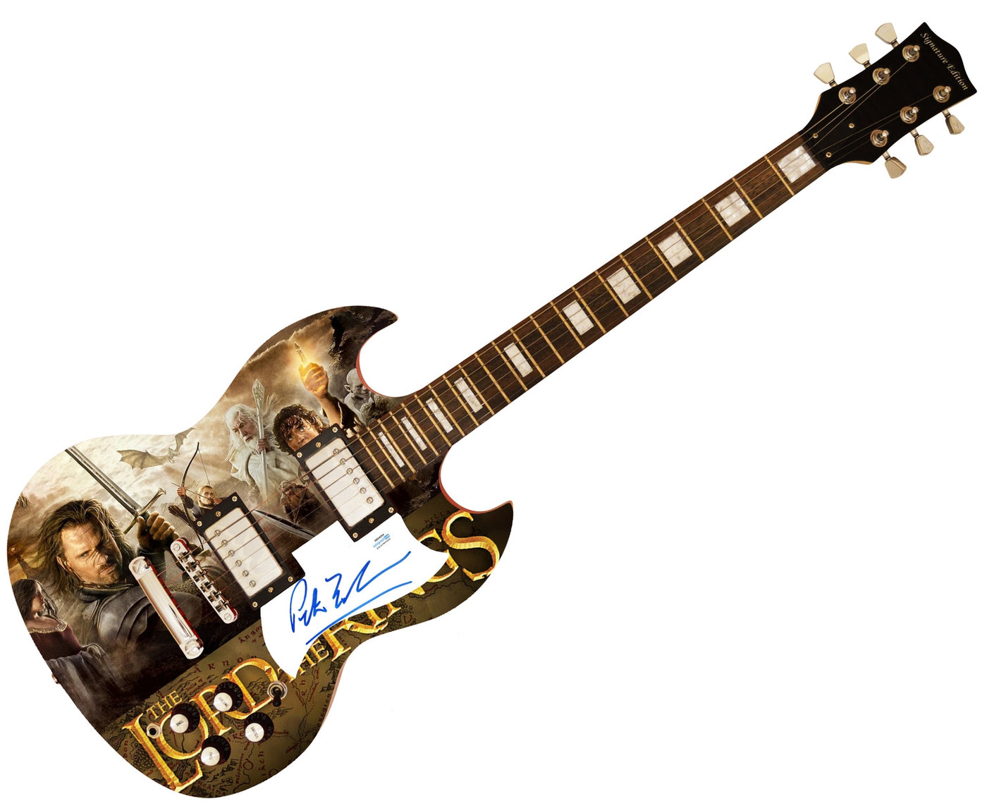 Peter Jackson Signed Custom Graphics LOTR Movie Photo Guitar ACOA