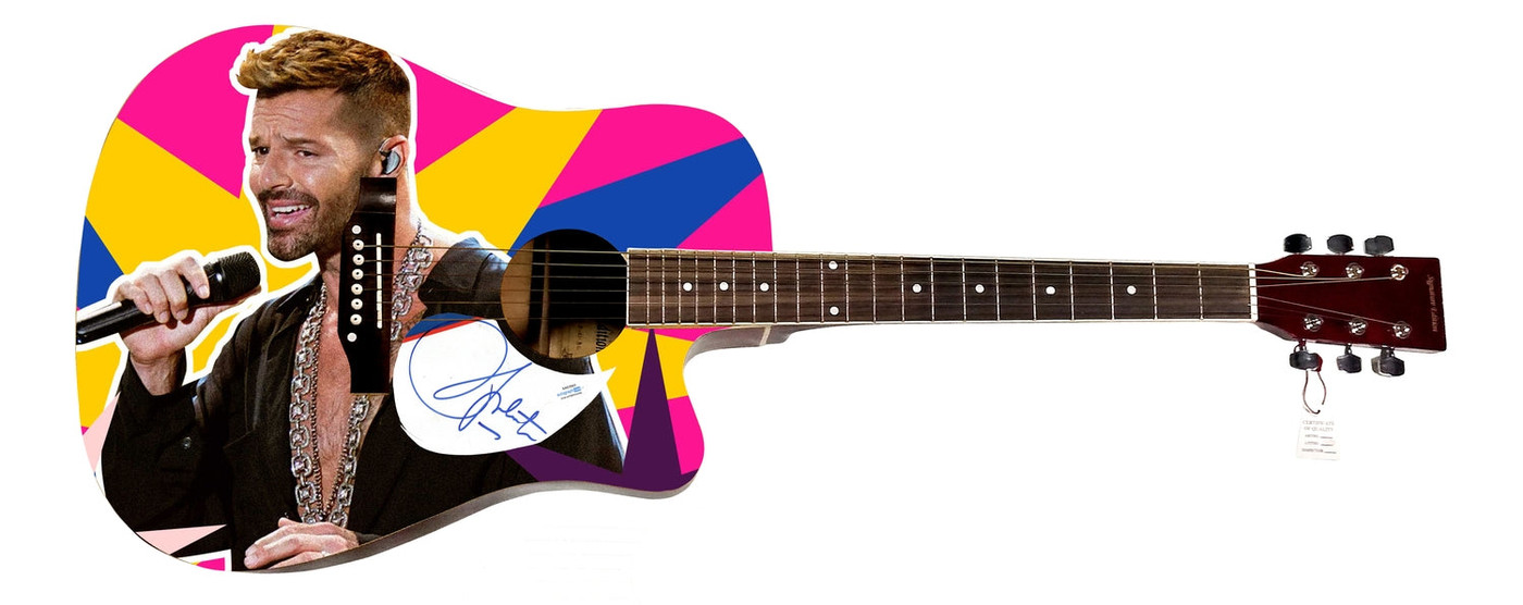 Ricky Martin Signed 1:1 Signature Edition Graphics Photo Guitar ACOA