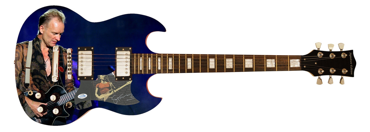 Sting Signed Autographed Custom Photo Graphics Guitar ACOA