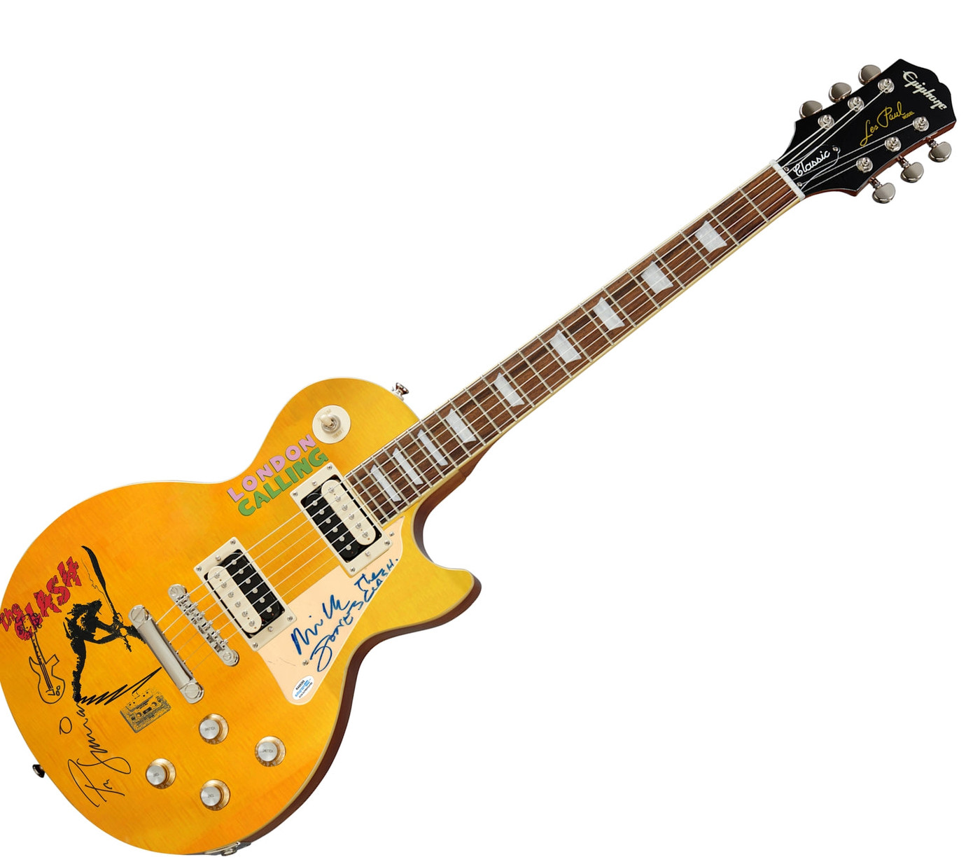 The Clash Signed w Guitar Sketch 1/1 Custom Graphics Photo Guitar ACOA