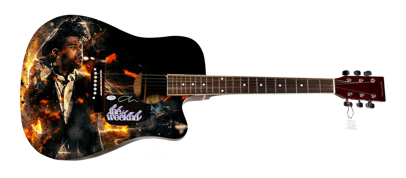 The Weeknd Signed Custom Graphics Photo Guitar ACOA