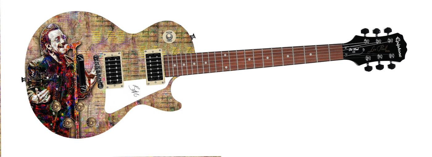 U2 Bono Autographed Gibson Epiphone Les Paul Graphics Guitar