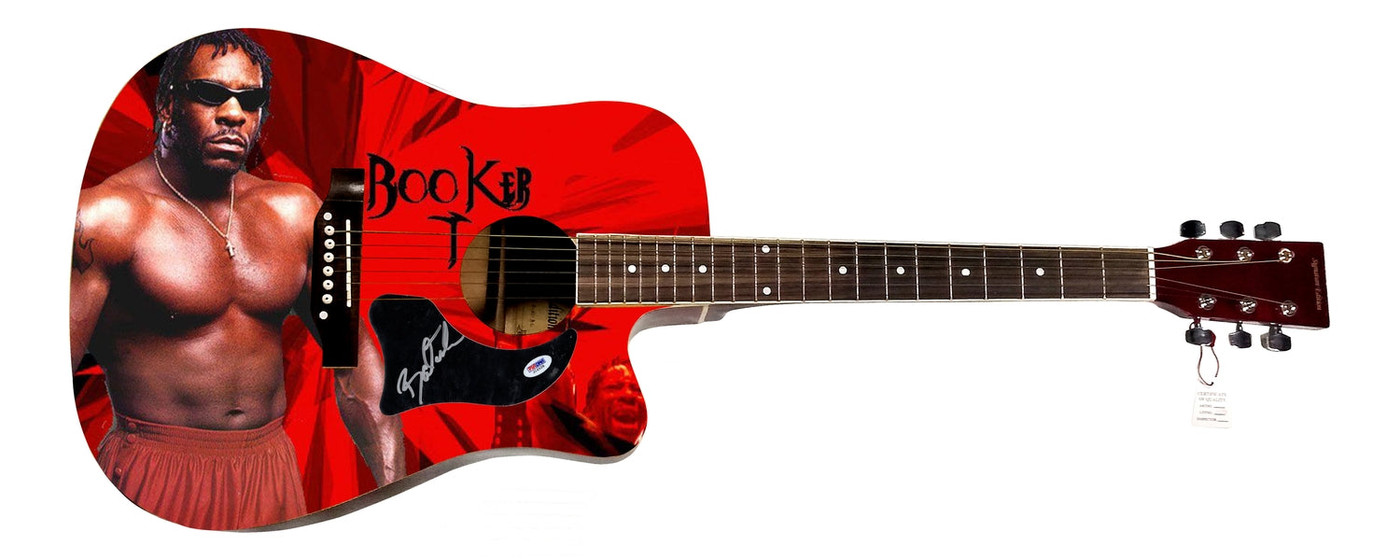 WWE Booker T Signed 1/1 Custom Graphics Photo WWF Guitar PSA