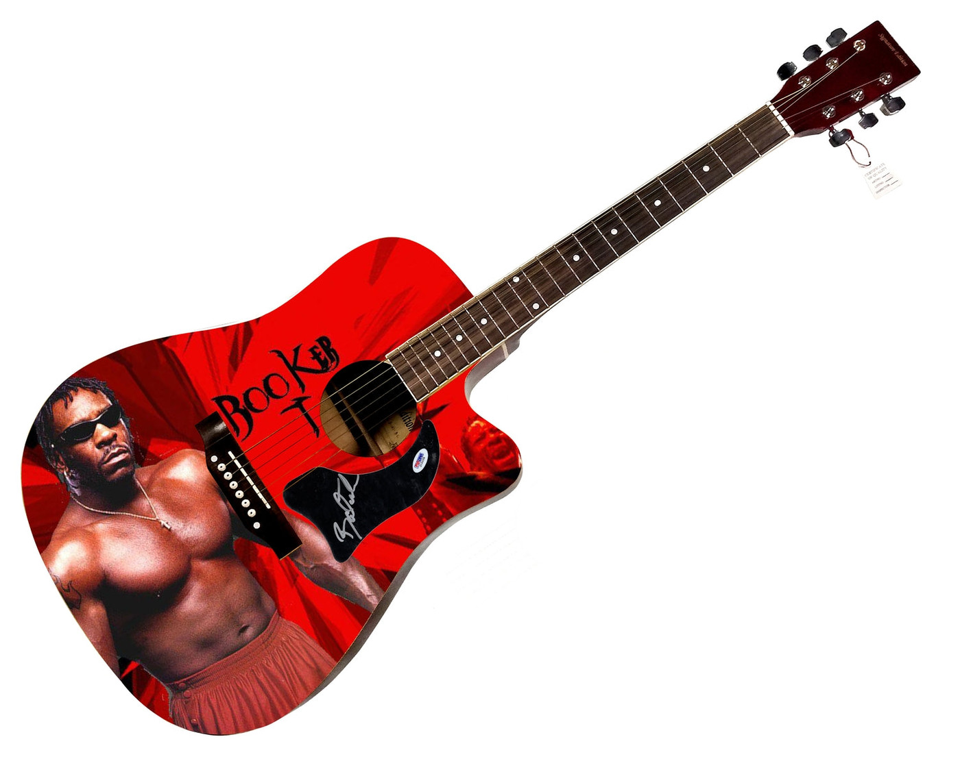 WWE Booker T Signed 1/1 Custom Graphics Photo WWF Guitar PSA