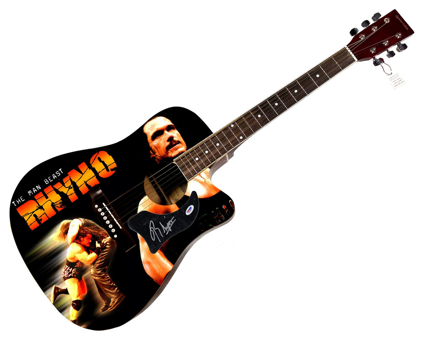 WWE Rhyno Signed 1/1 Custom Graphics Photo WWF Guitar PSA