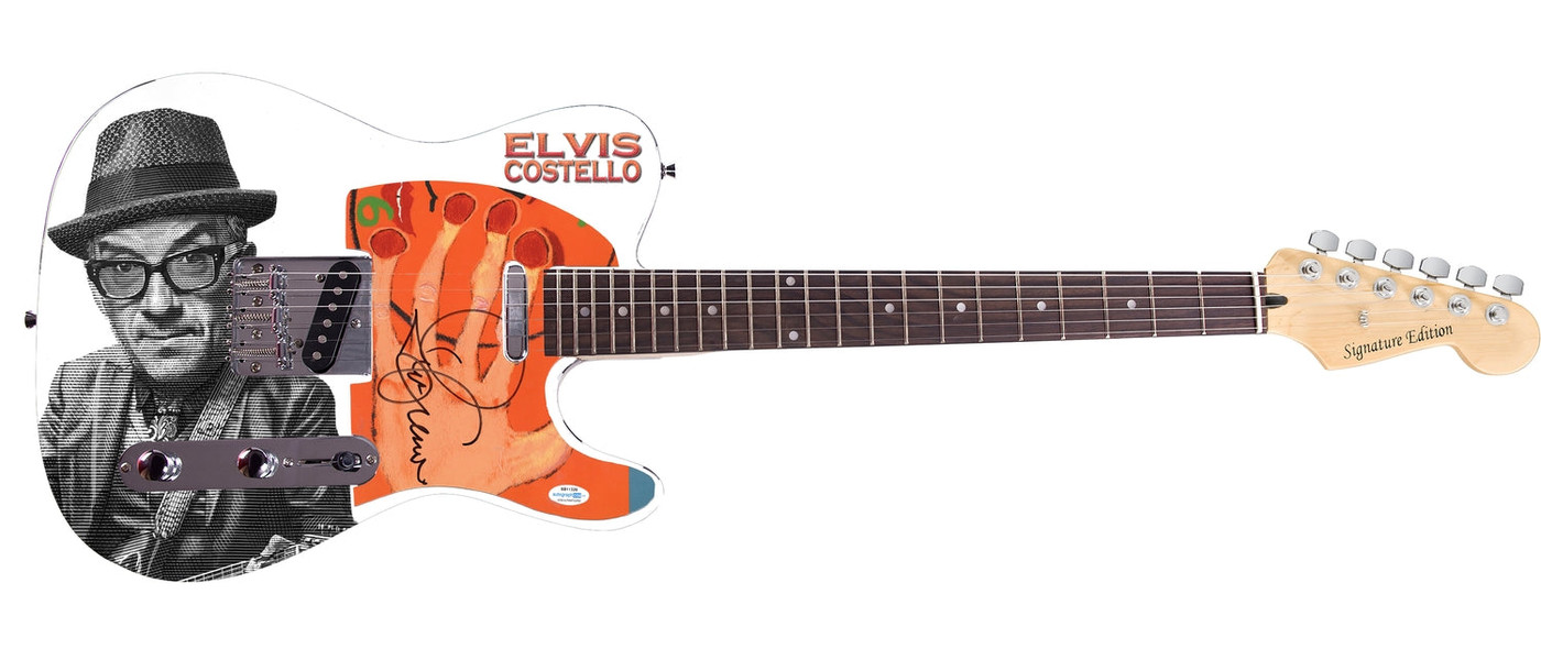 Elvis Costello Signed Custom Graphics Photo Guitar ACOA