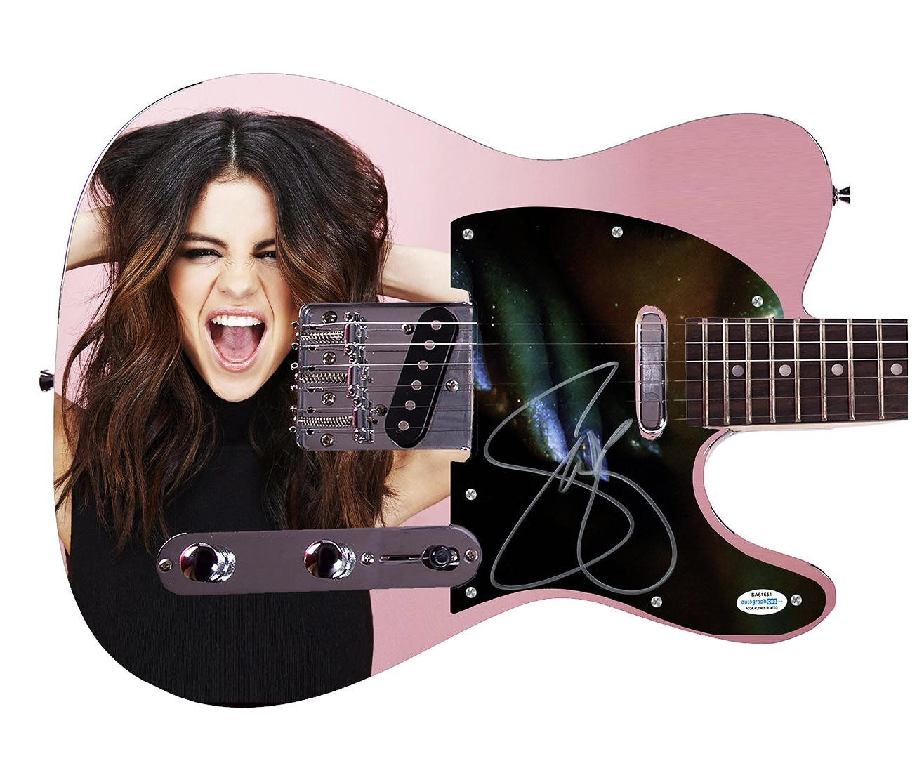 Selena Gomez Signed Glamorous Young Custom Graphics Photo Guitar ACOA