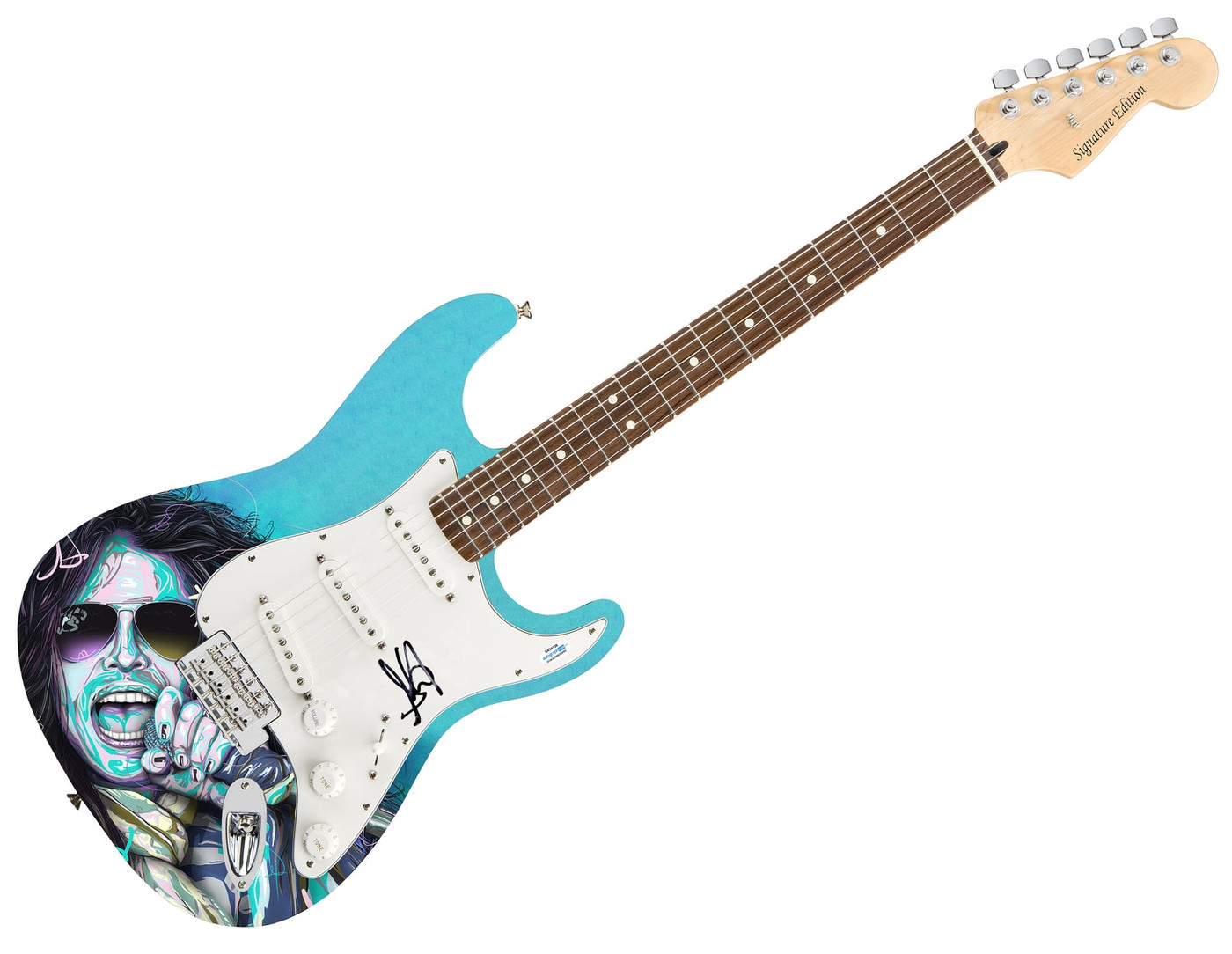 Aerosmith Signed Steven Tyler Photo Graphics Guitar ACOA
