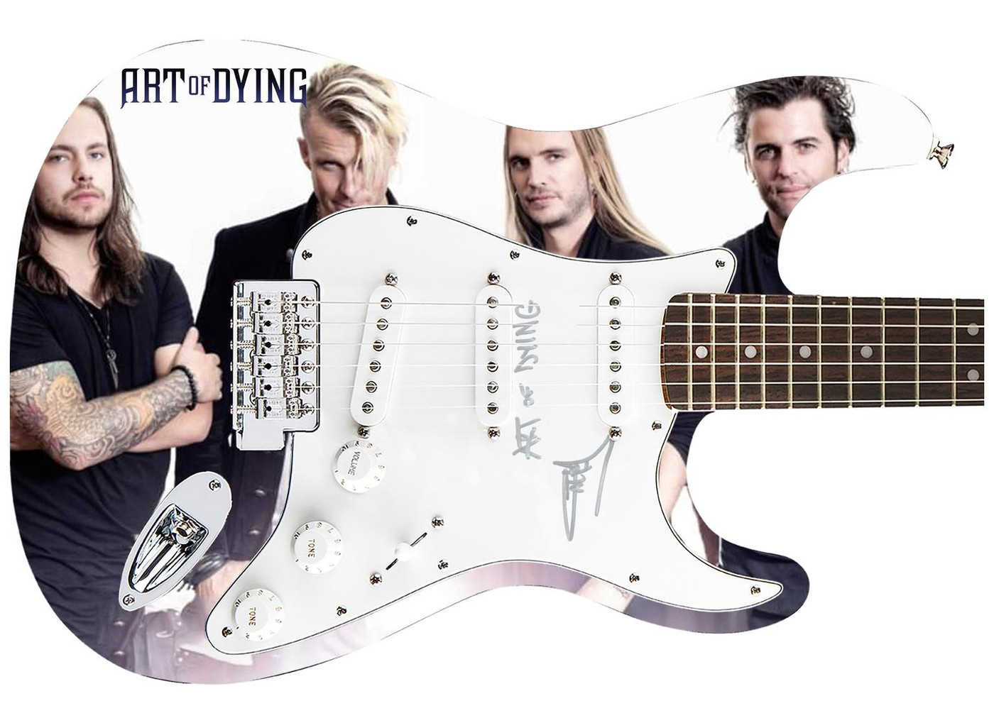 Art of Dying Cale Gontier Autographed 1/1 Custom Graphics Photo Guitar