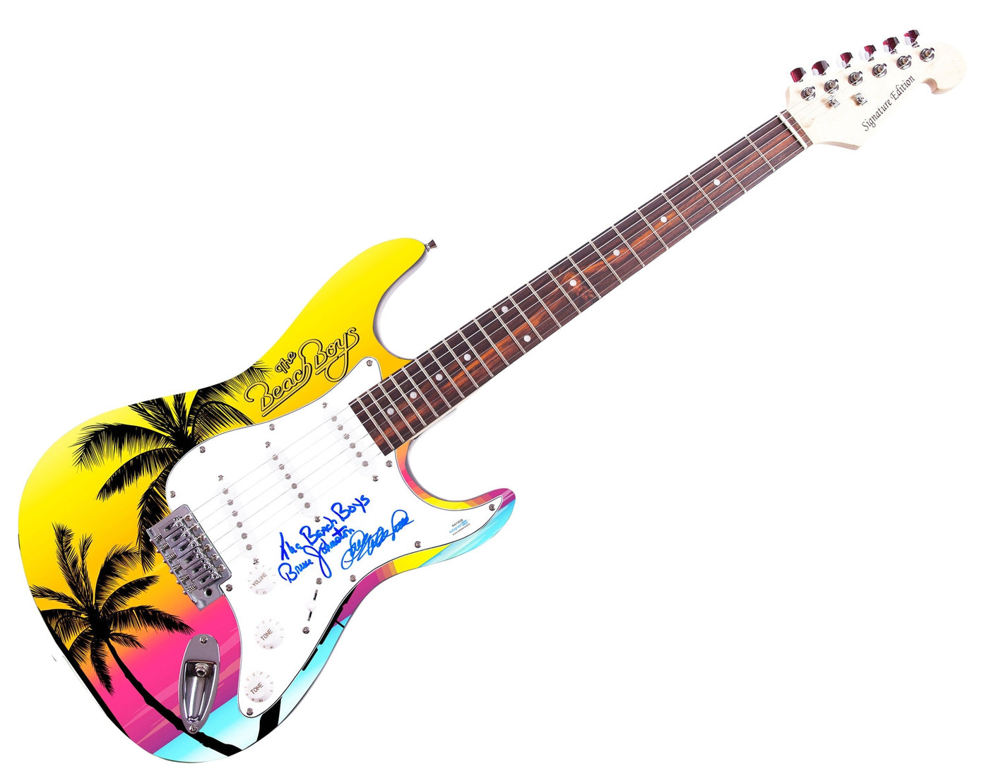 Beach Boys Mike Love Bruce Johnston Autographed Graphics Guitar Exact Proof ACOA