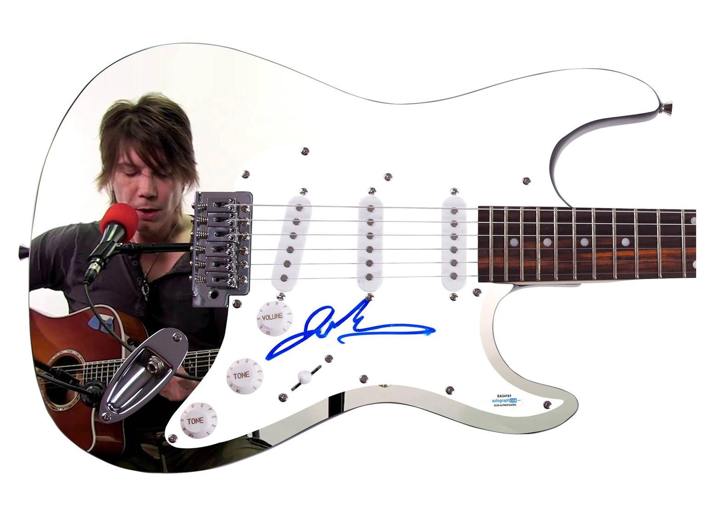 Goo Goo Dolls Johnny Rzeznik  Signed Custom Graphics Photo Guitar ACOA Version 1