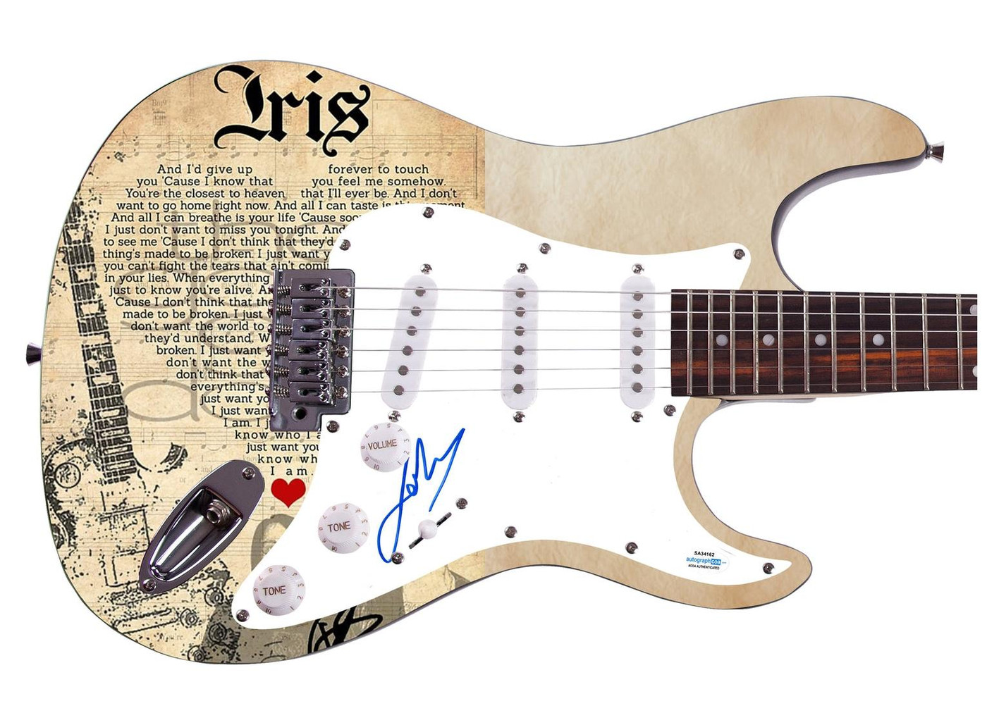 Goo Goo Dolls Johnny Rzeznik  Signed Custom Graphics Photo Guitar ACOA Version 2