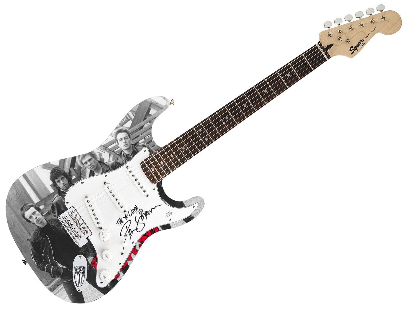 The Clash Paul Simonon Signed Fender 1/1 Custom Graphics Photo Guitar ACOA Version 2
