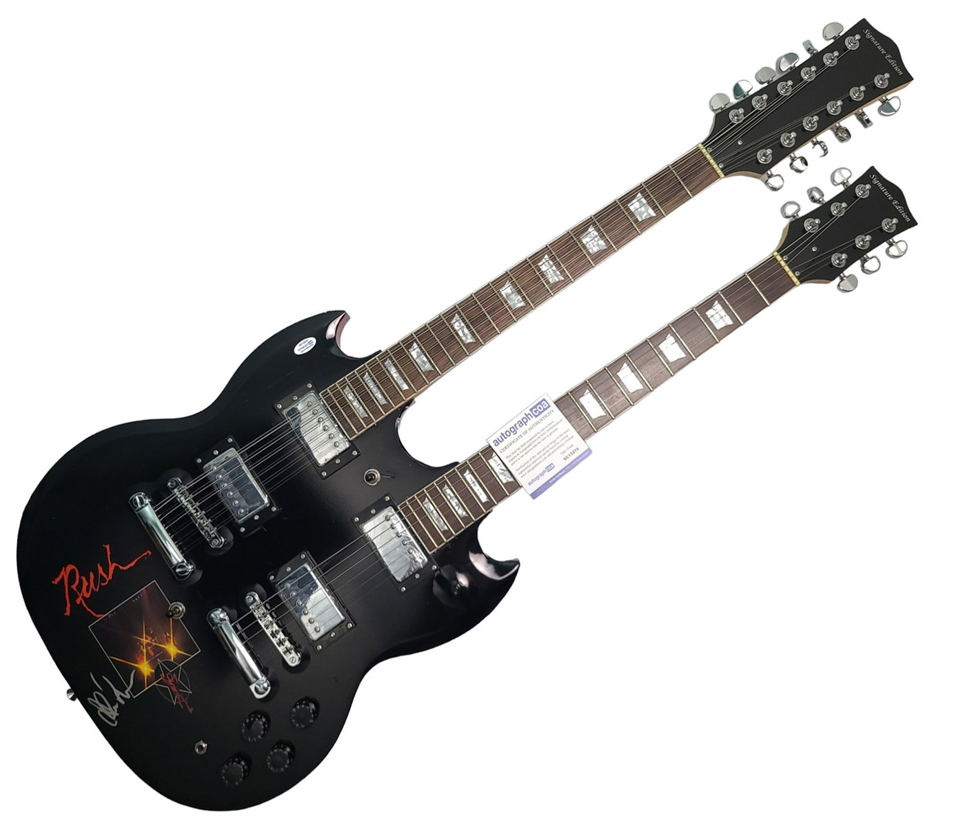 Rush Alex Lifeson Autographed Custom Graphics Double Neck Guitar Exact Proof ACOA