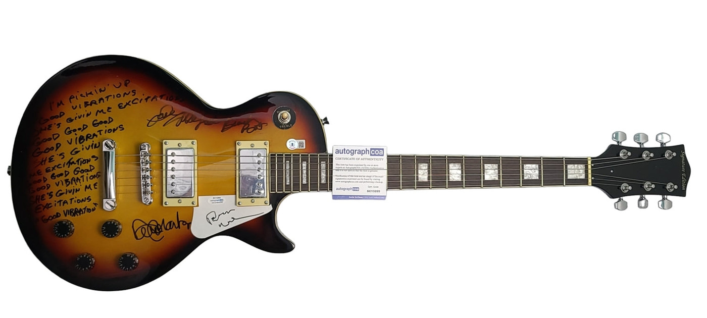 The Beach Boys Signed Guitar w Good Vibrations Lyrics Exact Proof ACOA BAS