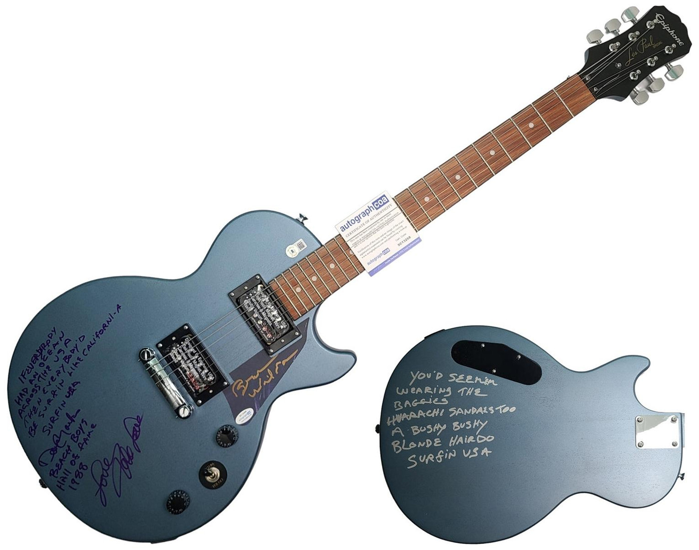 The Beach Boys Signed Guitar w Surfin USA Lyrics Exact Proof ACOA BAS