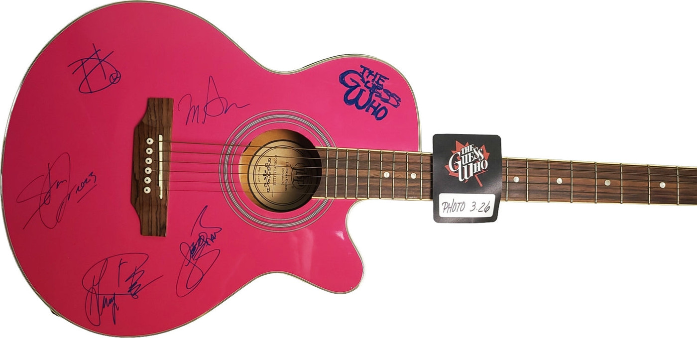 The Guess Who Signed JBP Pink Acoustic Guitar w Backstage Pass