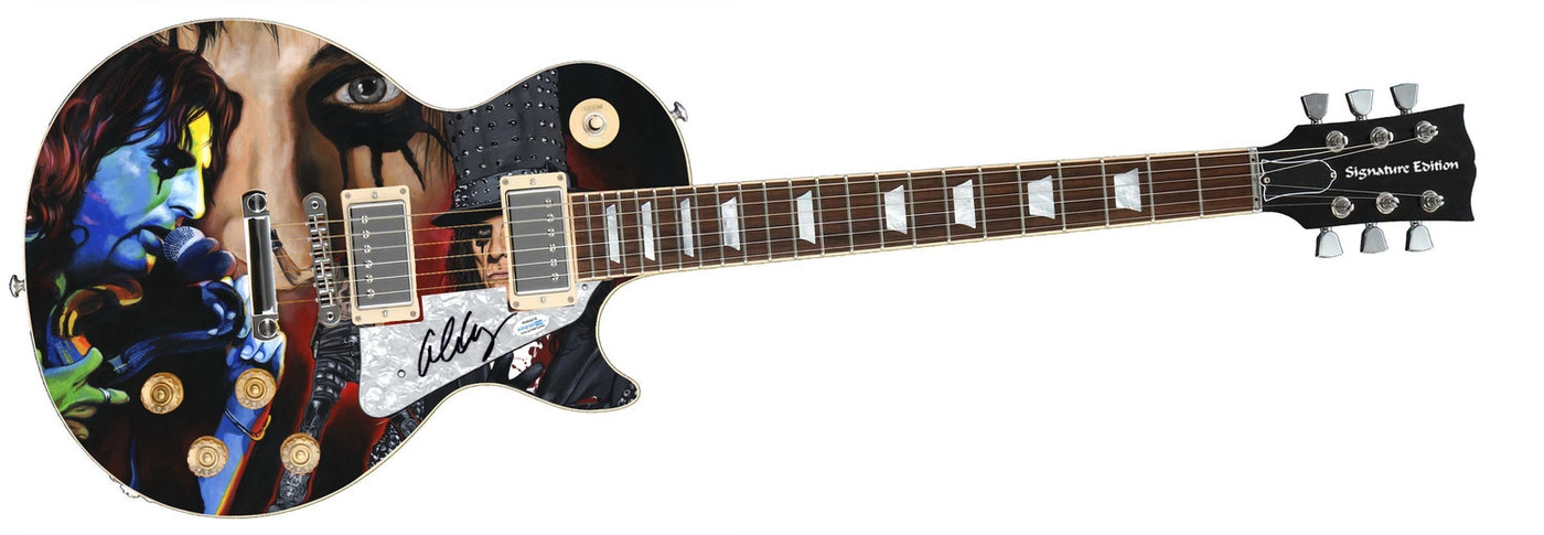 Alice Cooper Signed 1/1 Custom Graphics Guitar
