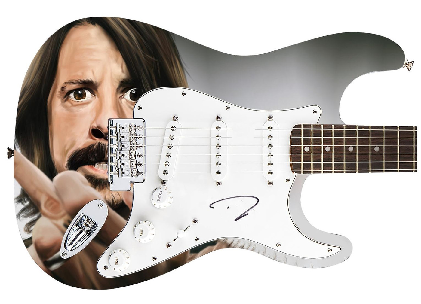 Dave Grohl Signed Signature Guitar - COA - Artistic Middle Finger Tribute