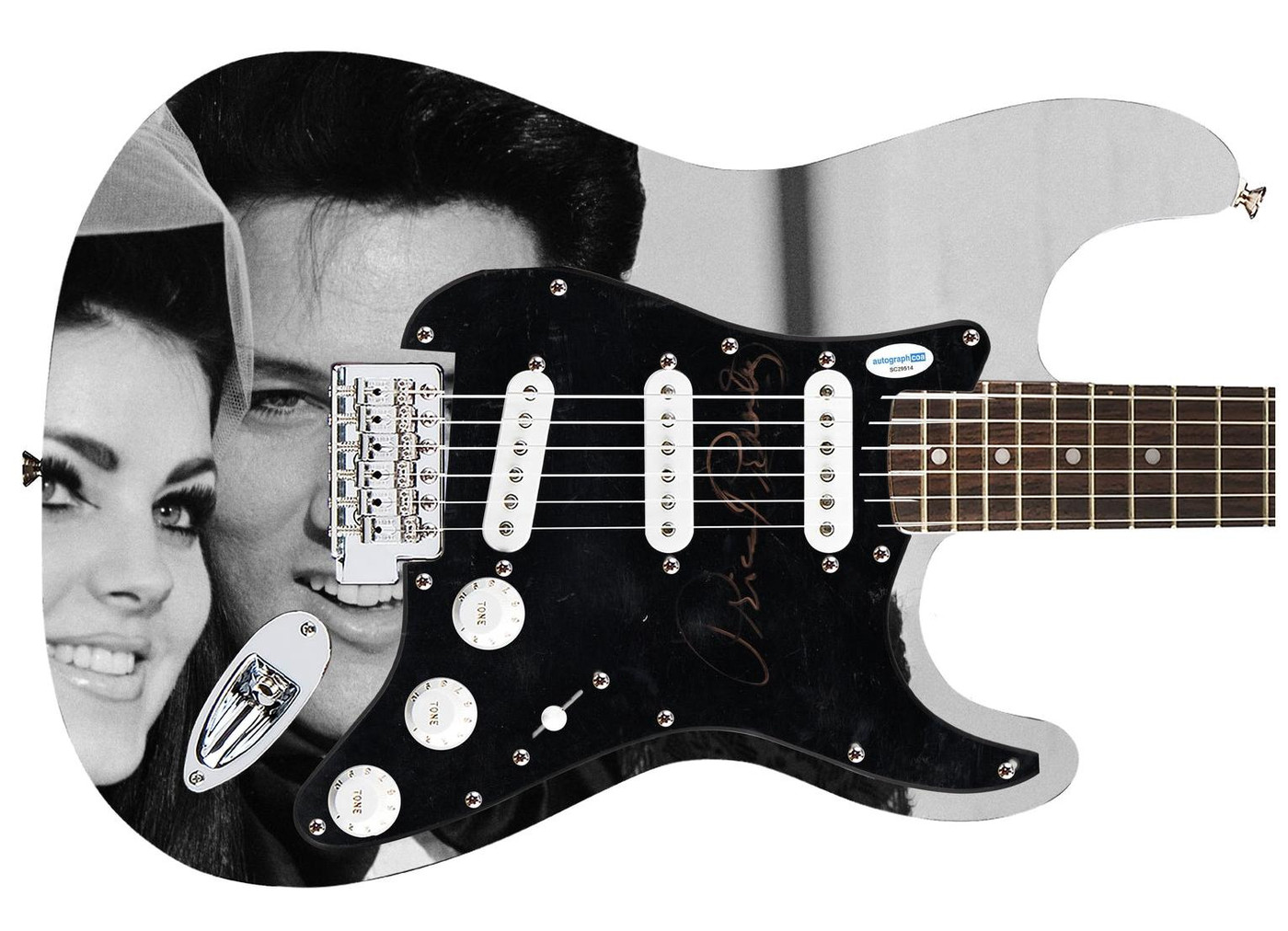 Priscilla Presley Signed "King & Queen" Custom Graphics Guitar ACOA