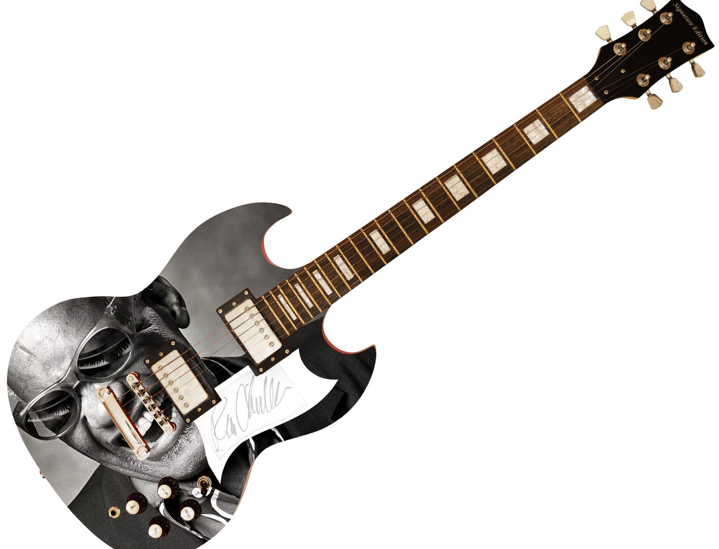 Ray Charles Autographed 'Smile Full Of Soul' 1/1 Custom Graphics Guitar - Assistant Autographed