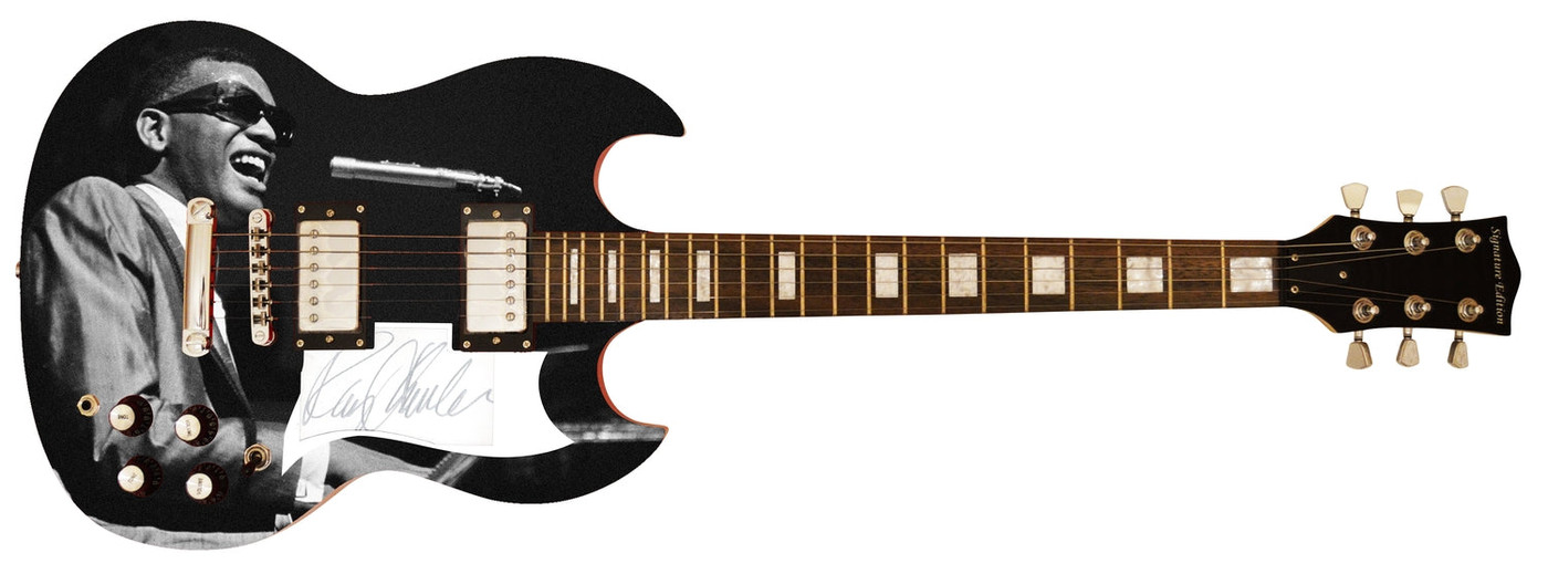 Ray Charles Autographed "Soulful Serenade" 1/1 Custom Graphics Guitar - Assistant Autographed