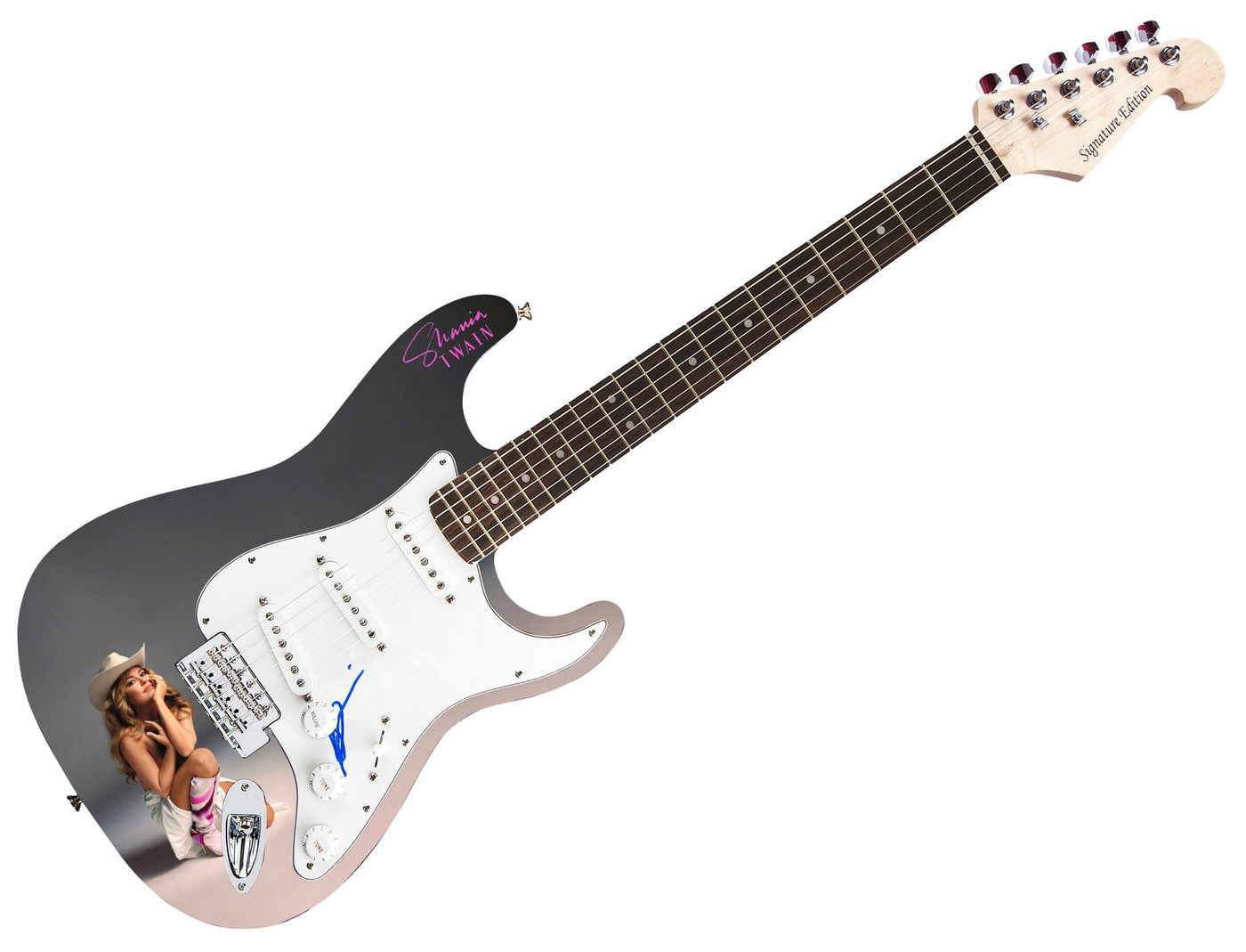 Shania Twain Signed Topless Nude 1/1 Custom Graphics Guitar