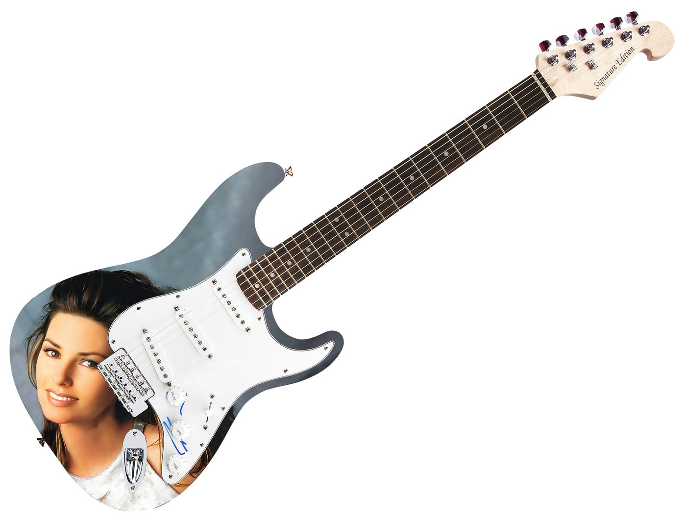 Shania Twain Autographed Vintage Head Shot Graphics Photo Guitar