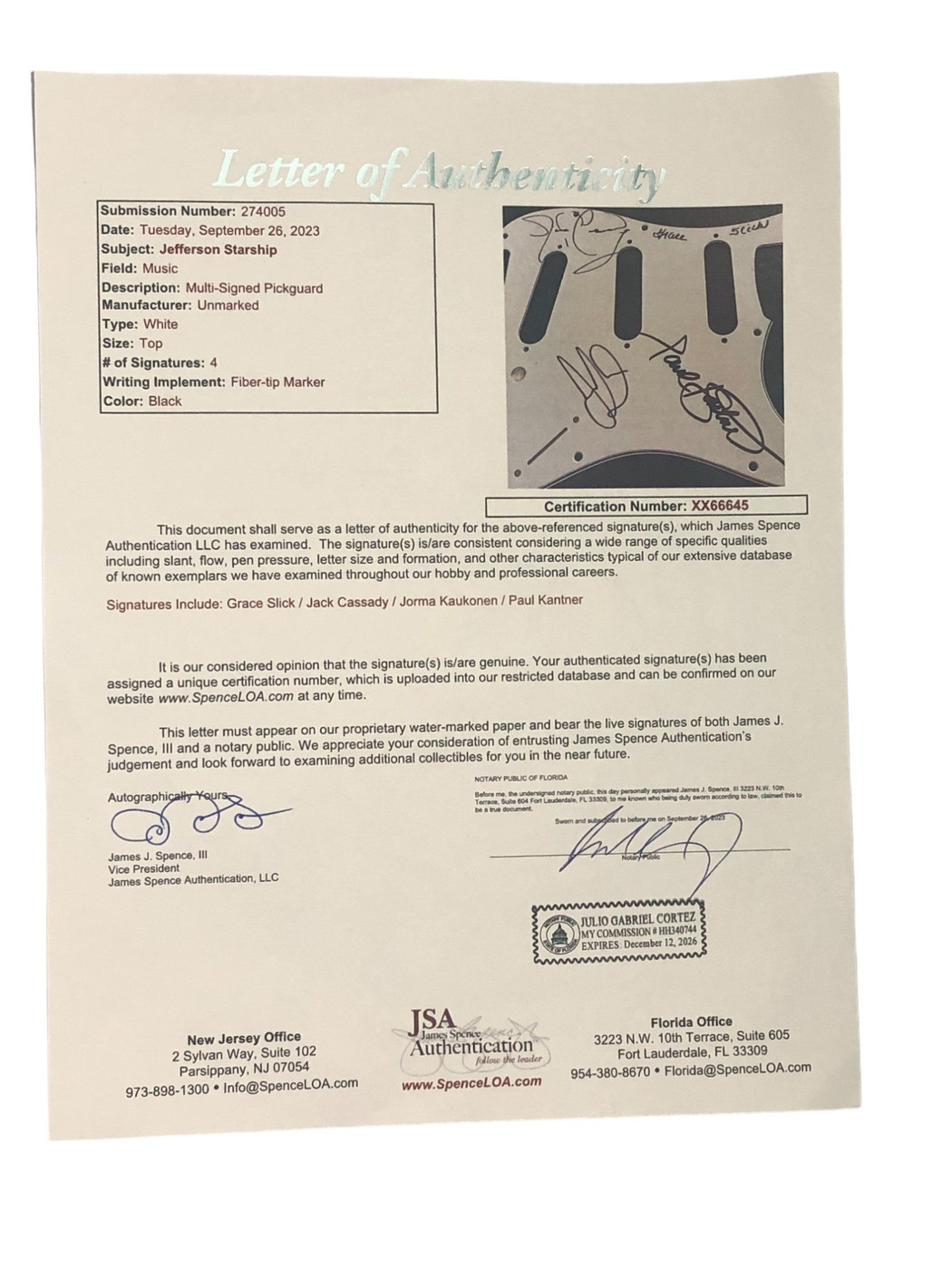 Jefferson Starship Signed Signature Edition Guitar