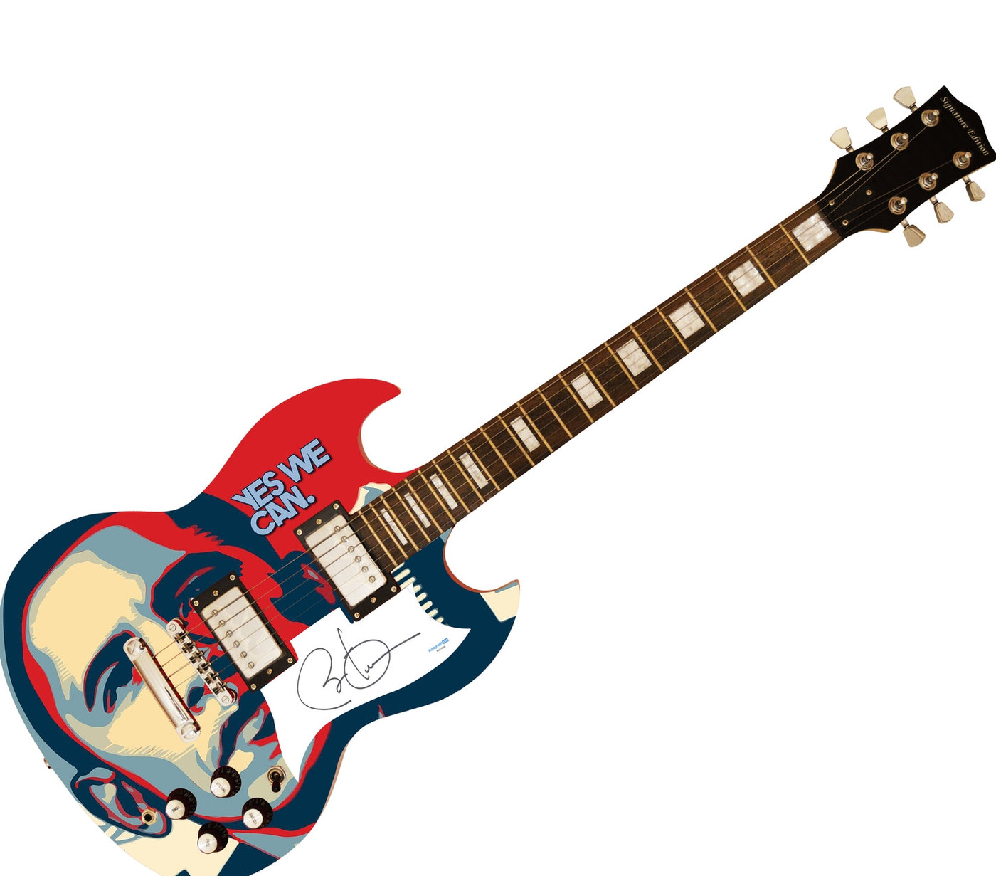 President Barack Obama Autographed Custom Graphics Yes We Can Guitar ACOA