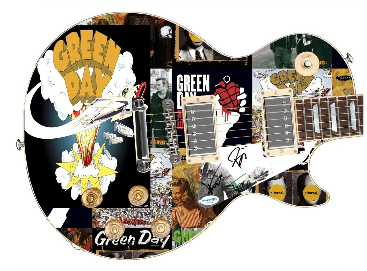 Green Day Autographed "Dookie Discography" 1/1 Signature Edition Graphics Guitar