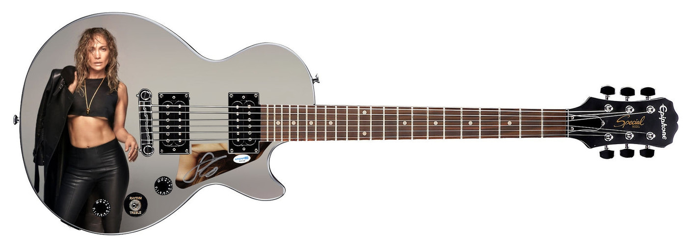 Jennifer Lopez Autographed Custom Epiphone "Belly Shirt Bad A**" Graphics Guitar