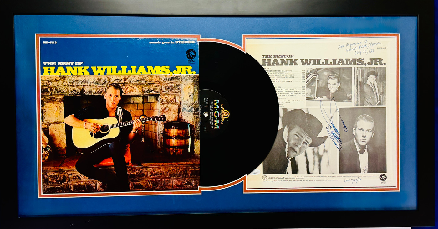 HANK WILLIAMS JR. – Vintage Signed LP Framed Display