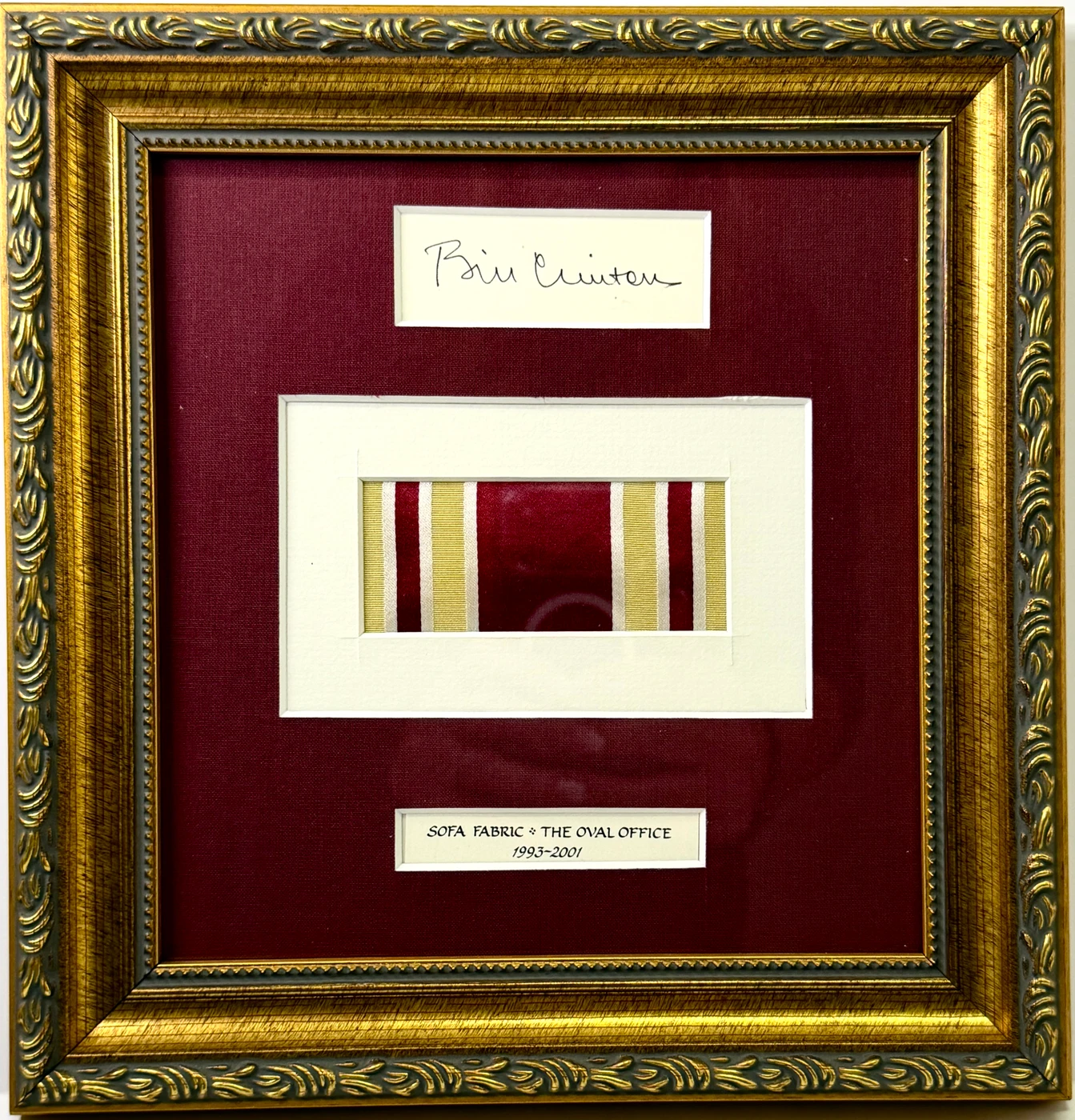 BILL CLINTON – Presidential Signed Display & Oval Office Sofa Swatch