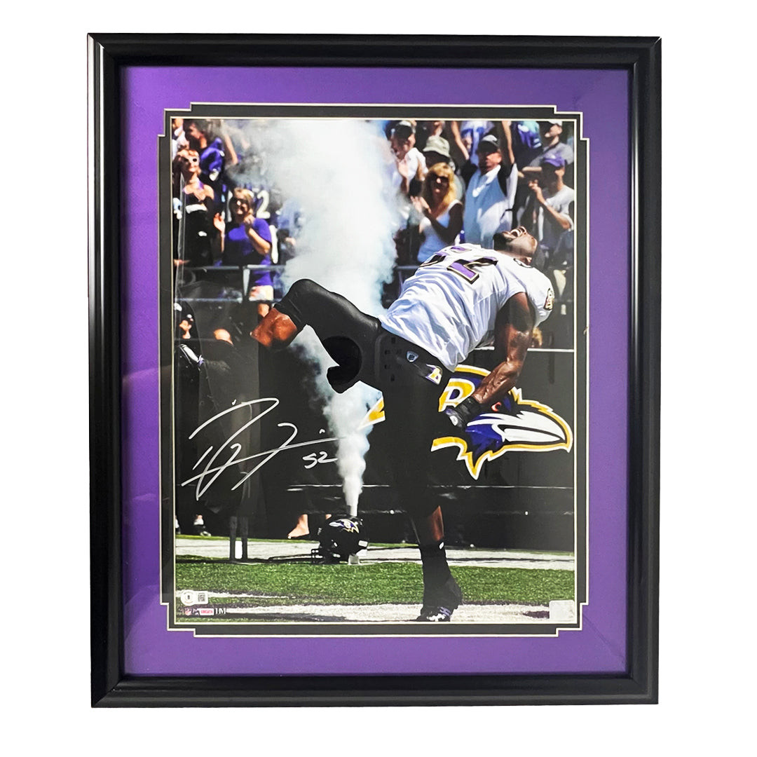 Ray Lewis Signed Baltimore Pose 1 Football 16x20 Framed Photo (Beckett)