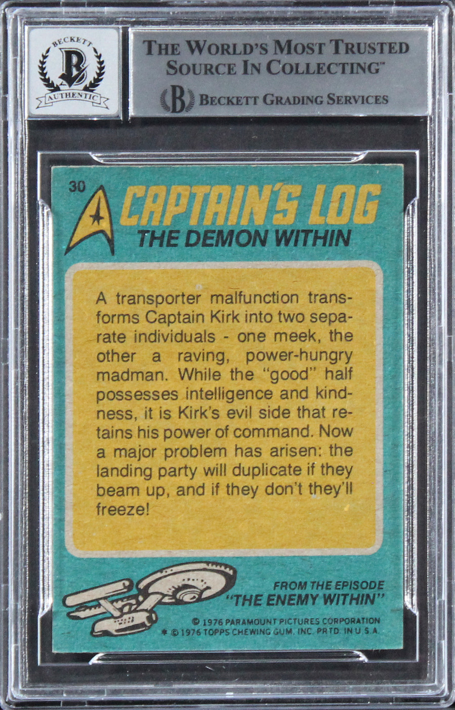 William Shatner Signed 1976 Topps Star Trek #30 Card Auto Grade 10! BAS Slabbed