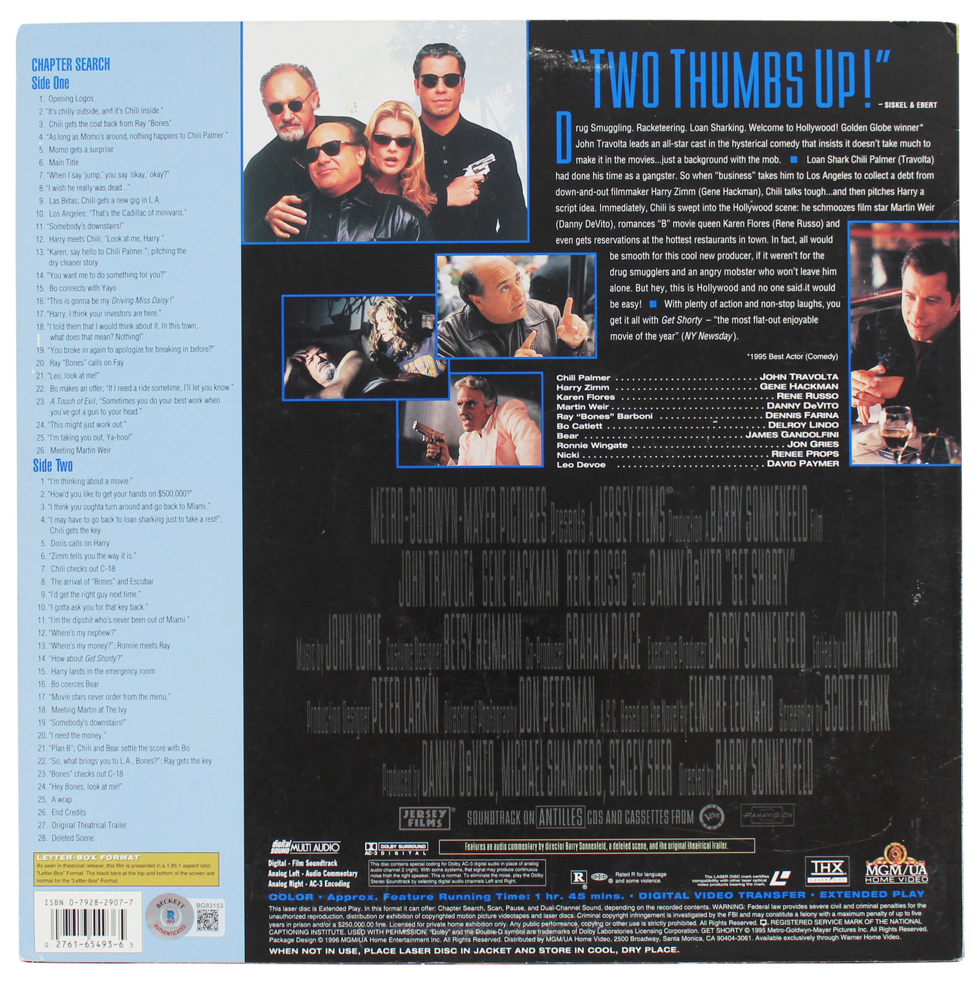 John Travolta Authentic Signed Get Shorty Laserdisc Without Disc BAS #BG83153