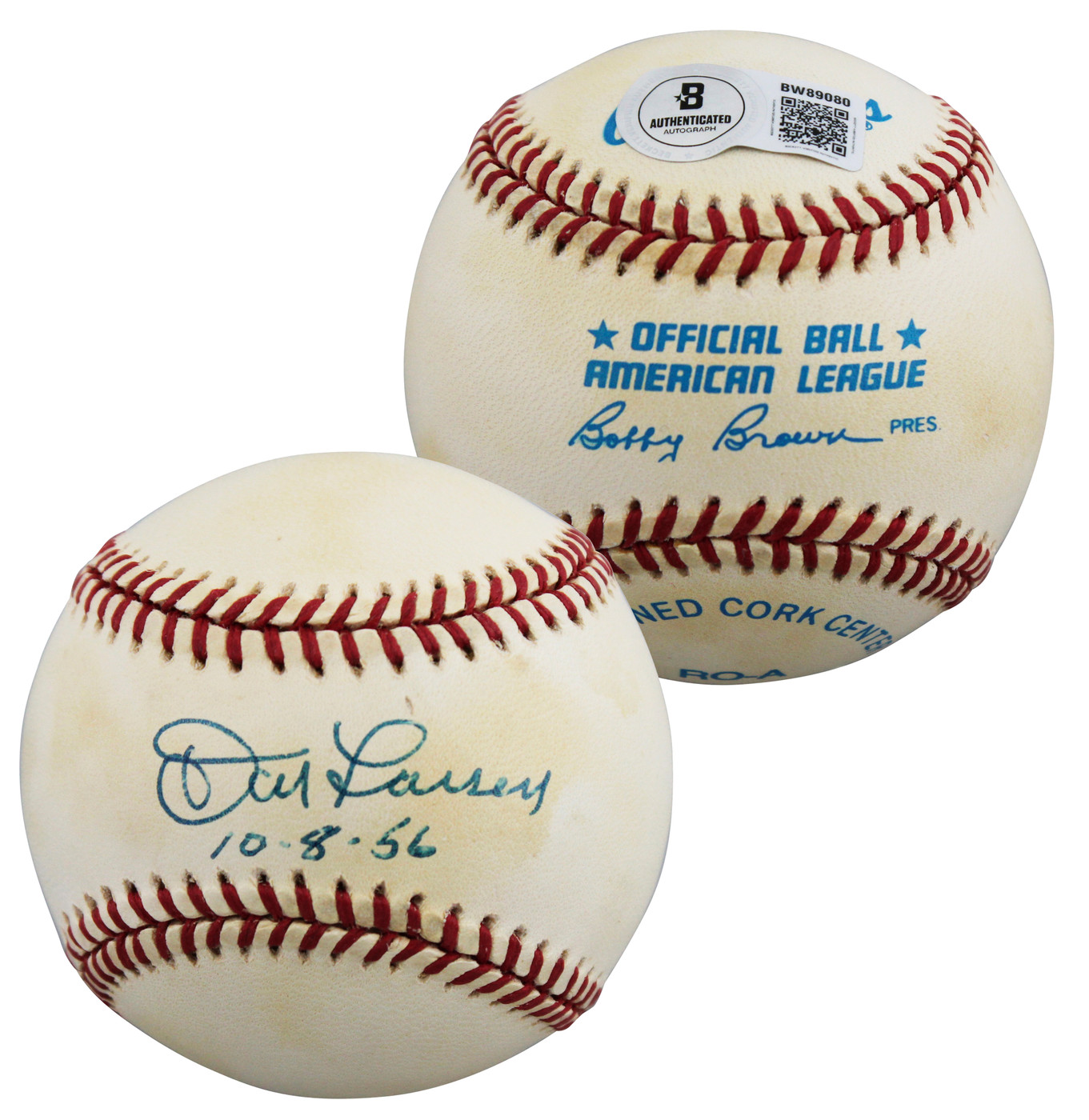Yankees Don Larsen "10-8-56" Signed Bobby Brown OAL Baseball BAS #BW89080