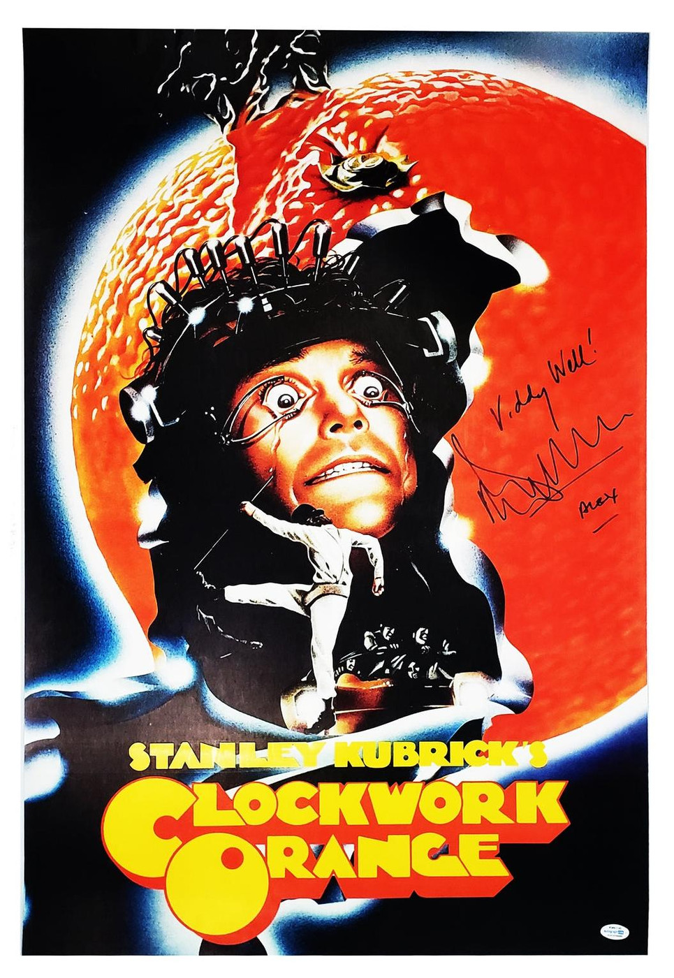 Clockwork Orange Malcolm McDowell Autographed 24x36 Poster ACOA Witness ITP