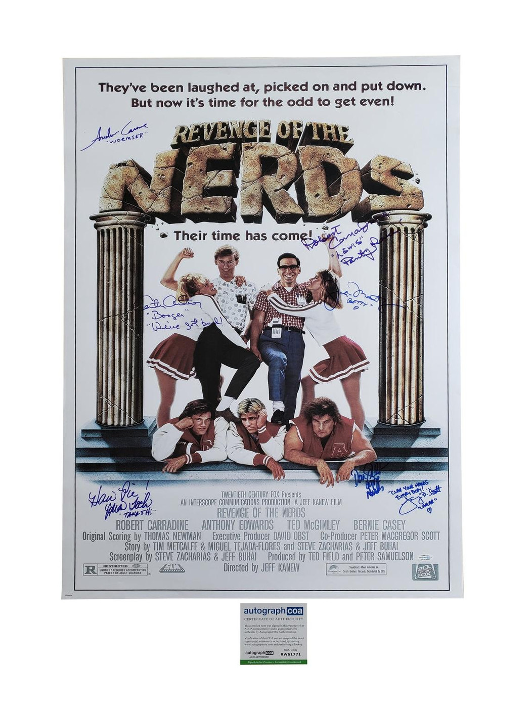 Revenge Of The Nerds Cast Signed Full Sized Movie Poster Exact Photo Proof Version 1