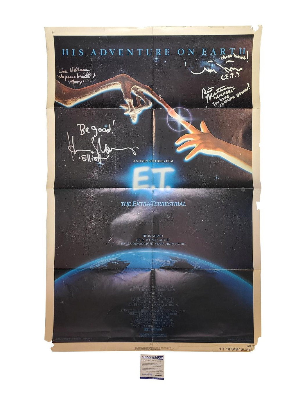 E.T. The Extra Terrestrial Cast Autographed Original Poster w Quotes Exact Proof Version 3