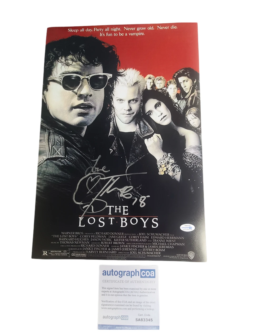 Corey Feldman Signed Lost Boys 12x18 Poster Photo ACOA Version 4