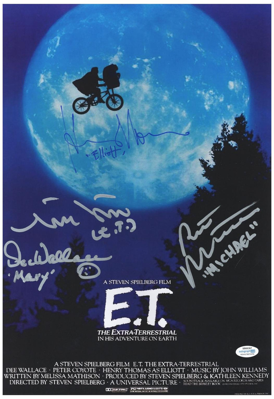 E.T. The Extra Terrestrial Cast Autographed 12x18 Movie Poster Exact Proof ACOA Version 4