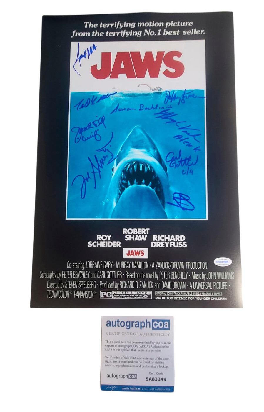 Jaws Cast x10 Signed Autographed 12x18 Poster ACOA Exact Video Proof ACOA Version 2