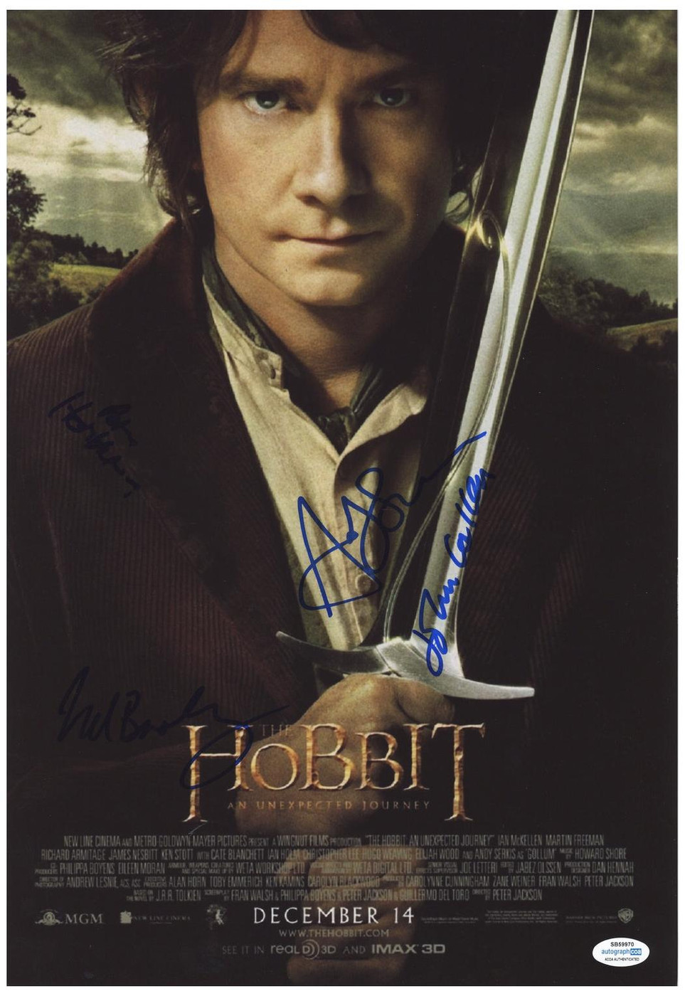 The Hobbit Lord Of the Rings Cast Signed 12x18 Photo Original Poster ACOA Version 1