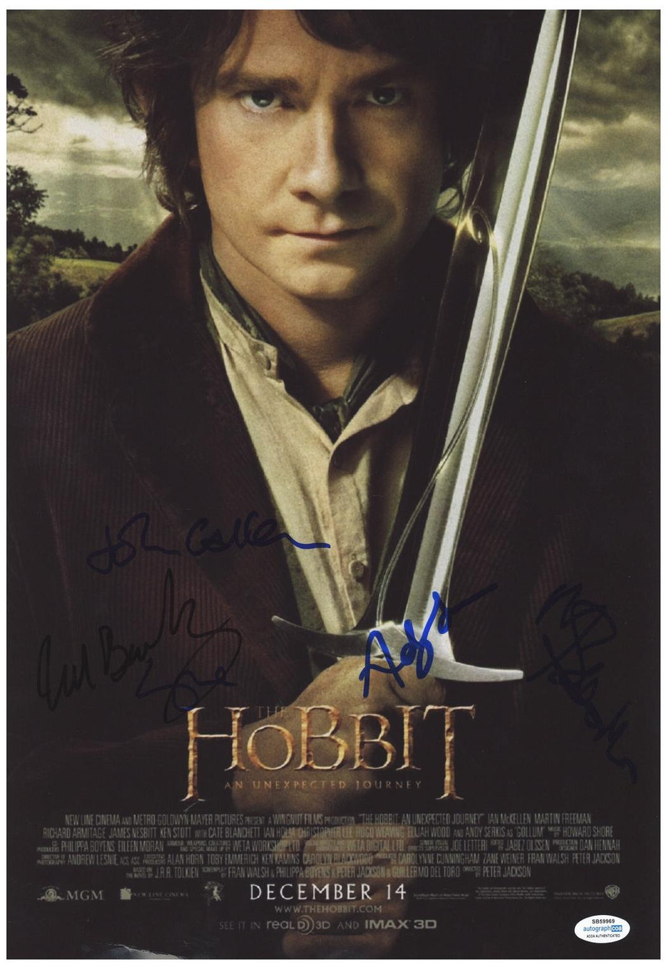 The Hobbit Lord Of the Rings Cast Signed 12x18 Photo Original Poster ACOA Version 2